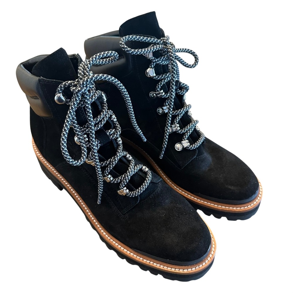 Marc Fisher MLIDARAN Ankle Boot Women 9.5 Black Suede Moto Lug Sole Combat